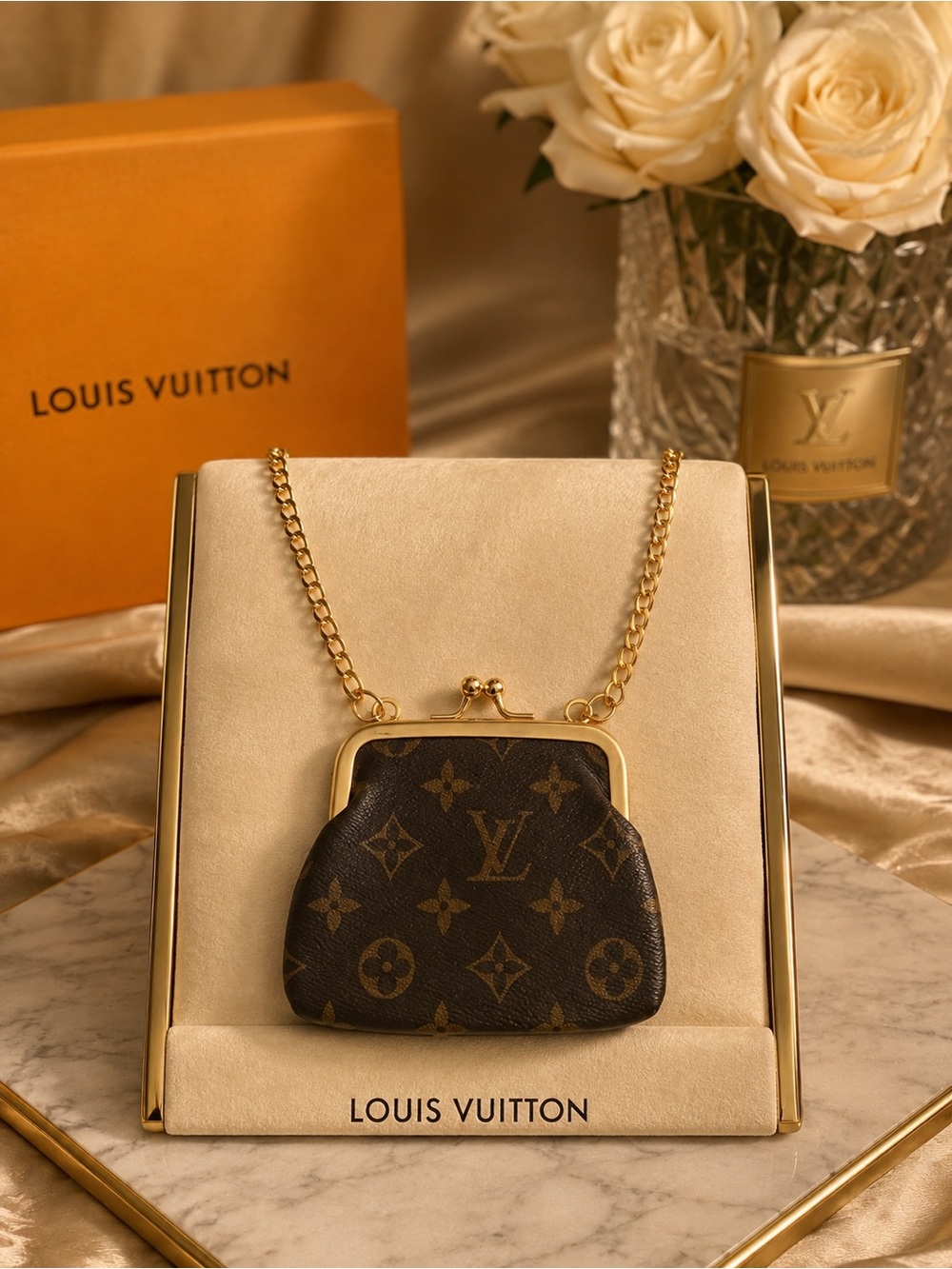 Luxury Fashion Brown Monogram Mini Kisslock Chain Mini Purse